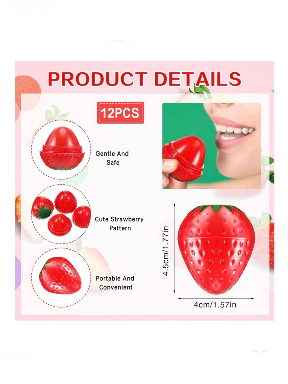 Strawberry Lip Balm - Set of 3 - Picture 2 of 4